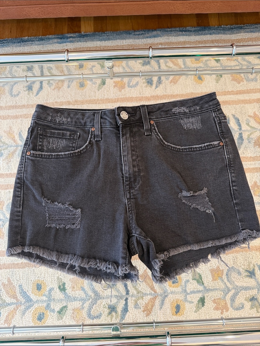 William Rast Black Distressed Jean Shorts with Frayed Hem
